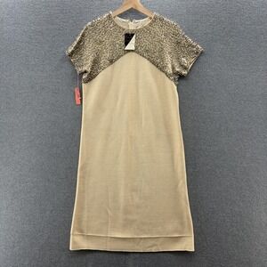 VTG 80s 90s Crown Colony Dress 12 Cream Wool Sequin Beaded Knit Shift